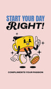 Cushioned Crew Socks — 'Start Your Day Right' Motivational Cartoon Socks